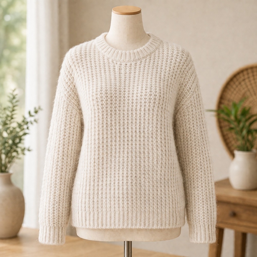 NWT Barefoot Dreams CozyChic Cream Waffle Knit Pullover‎ Sweater Small